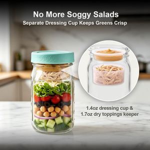 Bocaux à salade ronds en verre de 32 oz avec logo personnalisé pour la préparation des repas, avec pot à vinaigrette, couvercle anti-fuite, shaker à salade anti-étuissement, pour le bureau et le fitness - Product Image 3