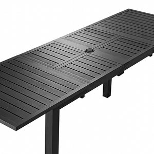 <span class=keywords><strong>Table</strong></span> de salle à manger extensible Homful en aluminium avec plateau rabattable en forme de feuille de papillon, panneau central à lattes et trou pour parasol pour jardin - Product Image 4