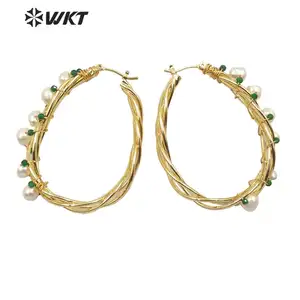 WT-E586 Bunte erstaunlich große ohr ring handarbeit draht gewickelt frauen perle hoop ohrringe für geschenk mit elegante schönheit stein perle