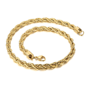 18K Gold Plated Stainless Steel <b>Rope</b> <b>Chain</b> Necklace Unisex Hip Hop Twist <b>Chain</b> For Pendant - Product Image 1