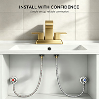 Robinet de lavabo de salle de bain contemporain en acier inoxydable SUS304 à 3 trous, 2 poignées, 1,2 GPM, sans plomb, pour projets hôteliers, approvisionnement en gros