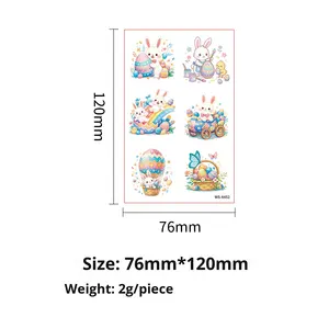 Nouveaux tatouages temporaires de Pâques pour enfants et adultes - Designs mignons de lapins et d'œufs de dessin animé, autocollants de faveurs de fête DIY pour la chasse aux œufs de Pâques - Product Image 2