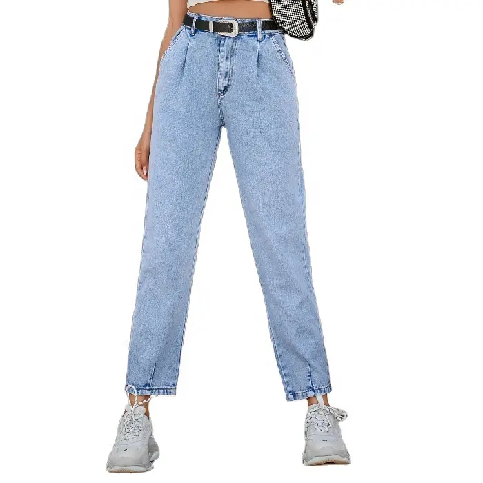 2024 venta al por mayor Casual mujer cielo azul moda estilo pantalones de mezclilla de alta calidad