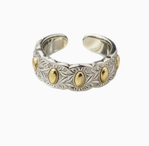 925 Sterling Silver Tiger Eye <b>Ring</b> <b>Adjustable</b> Open Band Floral Textured Bohemian Gemstone Jewelry for Women - Product Image 1