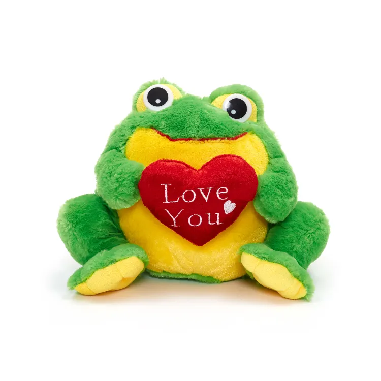 Dolması yeşil kurbağa kırmızı kalp ile komik peluş sevgililer kurbağa