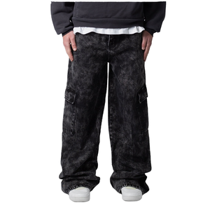 <b>Men</b> Straight Oversized Boot Cut Wide Leg Vintage Raw Denim Pants Baggy <b>Jeans</b> Loose Fit Streetwear Trousers Custom Logo - Product Image 1