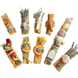 Diffuseur d'<span class=keywords><strong>encens</strong></span> en bois naturel avec cristaux de pierres précieuses brutes, kit de purification avec <span class=keywords><strong>sauge</strong></span> <span class=keywords><strong>blanche</strong></span> et bâtonnets de Palo Santo pour la purification religieuse et la purification de la maison - Product Image 1