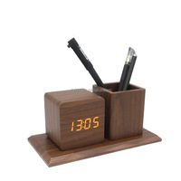 Porte-stylo en bois multifonctionnel et réveil numérique à LED Accessoire de bureau pour le bureau Services d'usinage CNC