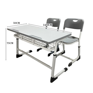 Ensemble bureau et chaise double pour étudiants avec design confortable et réglable pour l'étude en classe au lycée - Product Image 6