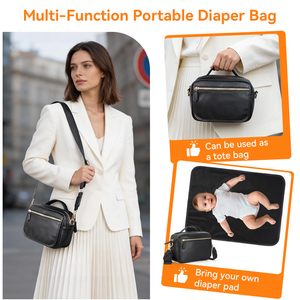 <span class=keywords><strong>Sac</strong></span> à langer mini élégant en cuir PU haut de gamme avec fonction résistante à l'eau pour bébé fille et garçon, avec matelas à langer intégré - Product Image 4