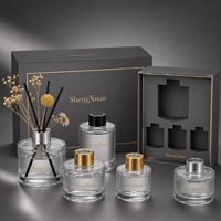 Bouteille d'aromathérapie ronde de luxe 50ml/100ml/150ml, bouteille diffuseur avec bâtonnets d'aromathérapie, boîte d'emballage personnalisée et logo