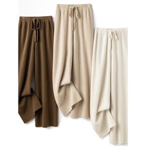 Abbigliamento Autunno Inverno da <span class=keywords><strong>Donna</strong></span> Pantaloni a Gamba Larga in Maglia Lunghezza Pavimento Vita Media Larghi Drappeggiati in Nylon/Cotone con Fodera in <span class=keywords><strong>Lana</strong></span> Cristallo - Product Image 3