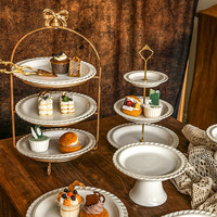 Présentoir de luxe léger en céramique jetable pour desserts et bonbons, style français, pour le thé de l'après-midi