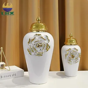 Temple Manufacturer Nordic Flower Vase Luxury Electroplating Ceramic Temple Jar For Hotel Home Decoration Ginger Jar