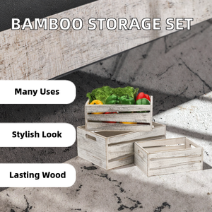 3-Piece Modern Rectangle Bamboo Storage <b>Box</b> with Handle for Kitchen Clothes Toys & Laundry-Multifunction Cabinet <b>Shelf</b> - Product Image 2