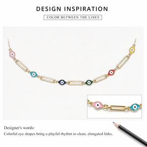 Collier à motif œil en forme de trombone en acier inoxydable émaillé, options couleur or et argent, chaîne gourmette réglable de 45 cm - Product Image 3