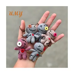 Buatan tangan Halloween Amigurumis Fidget mewah kerajinan gantungan kunci mainan Custom Crochet Llavero Voodoo boneka