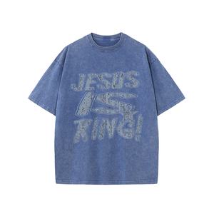 Camiseta de Hombre, Estilo Hip Hop Urbano, Lavado Ácido, Vintage, 100% Algodón, Tejido de Punto, Manga Regular, Talla Grande, Alta Calidad, Digital - Product Image 1