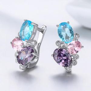 SCE579 Coloré zircon pierre gemme avec verre <span class=keywords><strong>fantaisie</strong></span> bijoux 925 argent femmes <span class=keywords><strong>oreille</strong></span> manchette cerceau <span class=keywords><strong>boucles</strong></span> <span class=keywords><strong>d</strong></span>'oreilles - Product Image 4