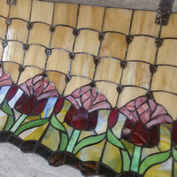 Lustre en verre teinté à 4 lumières, motif tulipe, fait main, doré, 38 pouces, pour salle à manger, hôtel, villa, milieu de gamme