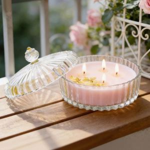 Pot à bonbons et à collations en verre de style européen, porte-bougie rond en forme de yourte avec couvercle, modèle BG-24 - Product Image 1