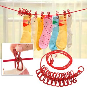 BMJ Corde à linge rétractable portable <span class=keywords><strong>avec</strong></span> 12 pinces à linge pour séchage intérieur et extérieur, <span class=keywords><strong>camping</strong></span> (Rouge) - Product Image 5