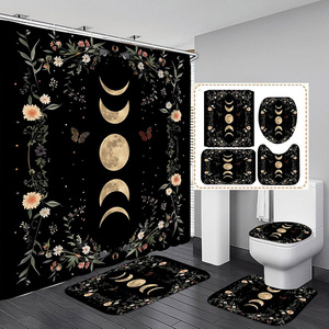 Alfombras y Cortinas de Ducha con Diseño de Fases Lunares y Flores Celestiales para Decoración del Hogar y Accesorios de Baño - Product Image 1