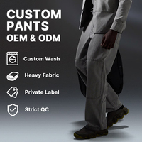 Celana Kerja Pria Hudao Custom Abu-abu Double Knee, Grosir Langsung dari Pabrik, Model Vintage Washed Wide-Leg, Celana Panjang Pria