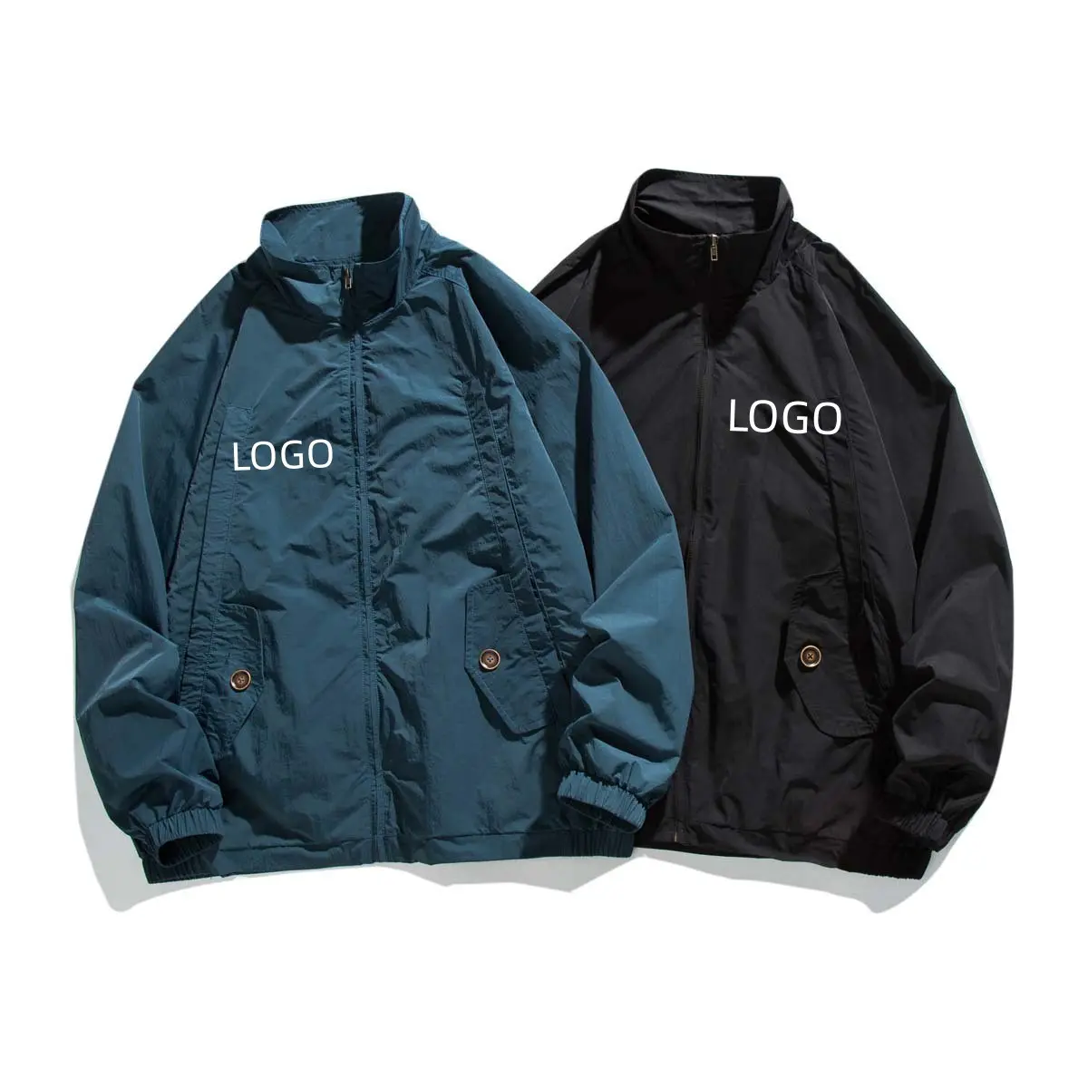 Jaqueta de nylon fina e macia para homens, casaco com zip-up com logotipo bordado personalizado, casaco de primavera e verão de alta qualidade, amostra rápida