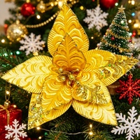 Lebensechte Künstliche Weihnachtsblumen mit Grünen Blättern für Weihnachtskränze