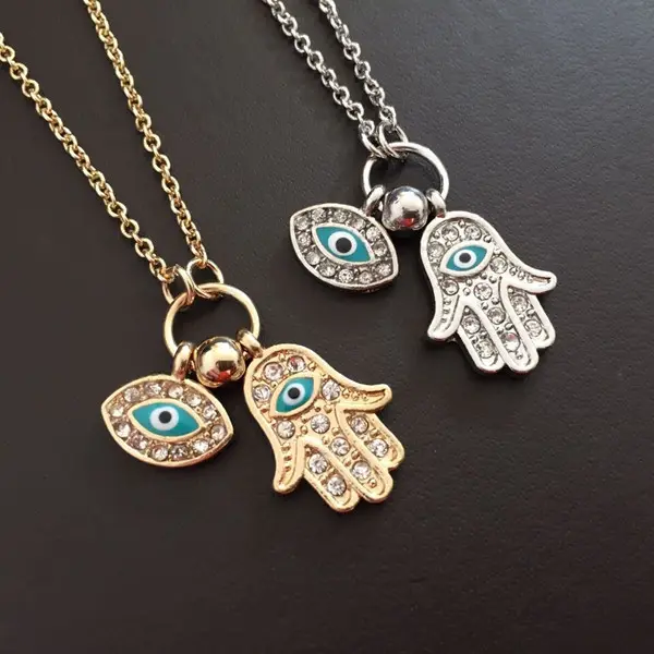 2022 Vintage Arab Crystal Evil Eyes Hamsa Hand Necklace Jewelry 18k