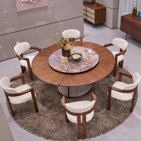 Ensemble de table à manger ronde rotative en marbre rouge au design moderne, meubles de salle à manger pour villa, 6 places