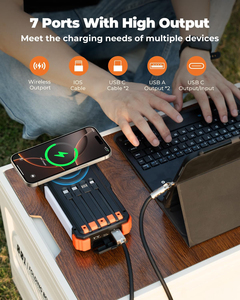 Batterie Externe Solaire 20 000 mAh avec Générateur à Manivelle, Chargeur Portable Sans Fil et Lampe Torche pour Camping en Extérieur et Urgences - Produits Phares - Product Image 3