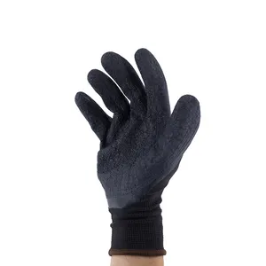 作業用安全手袋シームレスポリエステルブラックラバーラテックスコーティング