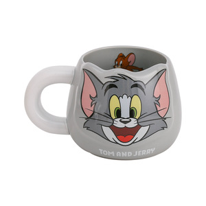 Taza de Cerámica con Diseño de Gato y Ratón, Estilo <span class=keywords><strong>Anime</strong></span>, Linda Taza con Forma de Dibujo Animado, con Marcas de Escala, para Desayuno, Café y Leche, Incluye Cuchara y Piruleta - Product Image 5