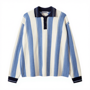 Pull à rayures verticales à manches longues col rond pour homme, style décontracté, en nylon/coton, extensible dans les 4 sens, avec doublure en coton - Product Image 3