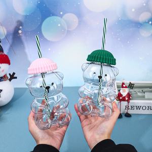 Nouveau modèle de tasse à <span class=keywords><strong>paille</strong></span> en forme d'ours, grande capacité, double <span class=keywords><strong>paille</strong></span>, design moderne, portable, pour jus et boissons froides, Noël - Product Image 4