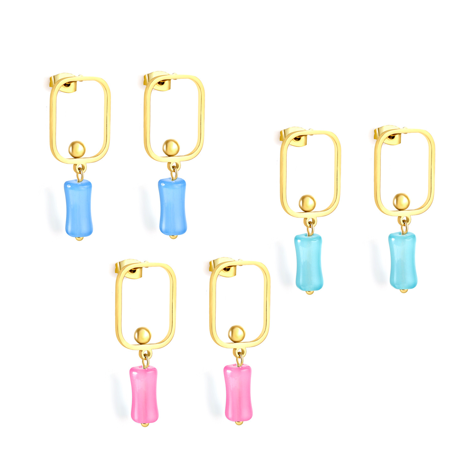 Boucles d'oreilles clous cylindriques en acier rose, doré EA58350FG