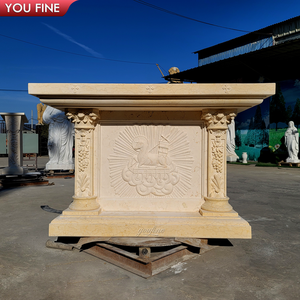 مذبح رخامي بيج منحوت يدويًا للكنيسة - Product Image 3