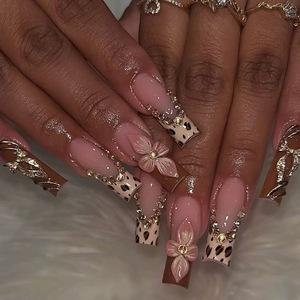 <span class=keywords><strong>Faux</strong></span> <span class=keywords><strong>ongles</strong></span> en forme de papillon tridimensionnel avec dégradé de couleurs, fleurs et perles, 24 pièces, design français, matériau ABS pour application sur les doigts - Product Image 6