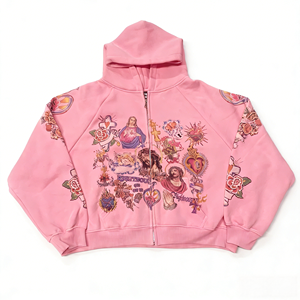 Sweat à capuche zippé Righteous, Nouvelle veste zippée streetwear épaisse grande taille délavée, Sweat à capuche zippé imprimé numériquement - Product Image 2