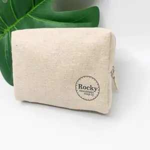 Custom Logo Women Jute Make Up Pouch Bag Travel Ladies Eco Friendly Linen Makeup Cosmetic Bags