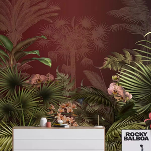 Papel de Parede Tropical Pintado à Mão Americano com Flores e Zebras para Design de Salas de Exposição em Clubes - Product Image 2