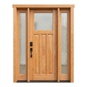 Puerta Exterior de Una Hoja con Paneles Laterales de Madera Sólida de Teca y Caoba, Estilo Artesanal, con Vidrios Laterales Texturizados de Longitud Completa - Product Image 1