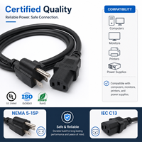 Câble d'alimentation UL homologué 10A 125V NEMA 5-15P vers IEC C13, 18AWG 3C, prise US, câble CA pour PC, ordinateur portable, moniteur, personnalisable