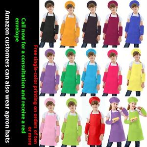 Pattern Adjustable Baking Girl Children Colorful Child Size Cute Cooking Kitchen Kids Chef <b>Hat</b> and Apron Set - Product Image 2