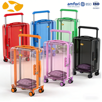 Valise transparente en PC de 20 pouces avec roulettes, serrure TSA, bagage de voyage léger et portable, chariot large, personnalisable en usine