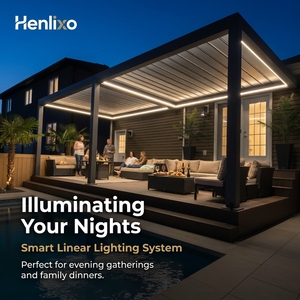 Pérgola Motorizada HENLIXO <span class=keywords><strong>de</strong></span> Aluminio, Gazebo Bioclimático <span class=keywords><strong>con</strong></span> Luces LED, Techo <span class=keywords><strong>de</strong></span> Láminas, Puertas Corredizas <span class=keywords><strong>de</strong></span> Vidrio, Gazebo para Patio - Product Image 3