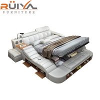 Lit Queen en cuir intelligent et multifonctionnel de luxe moderne avec lumière LED et haut-parleur de massage Vente d'usine à bas prix Dernière conception