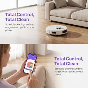 Robot aspirateur intelligent avec fonction de nettoyage humide et sec, filtre HEPA, faible niveau sonore pour sols durs et tapis - Product Image 3